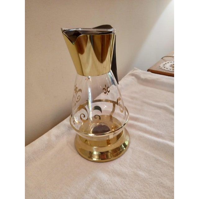 Colony Glass Vintage Mid Century Coffee Colony Carafe With Warmer Fleur De Lis Design For Sale - Image 4 of 8