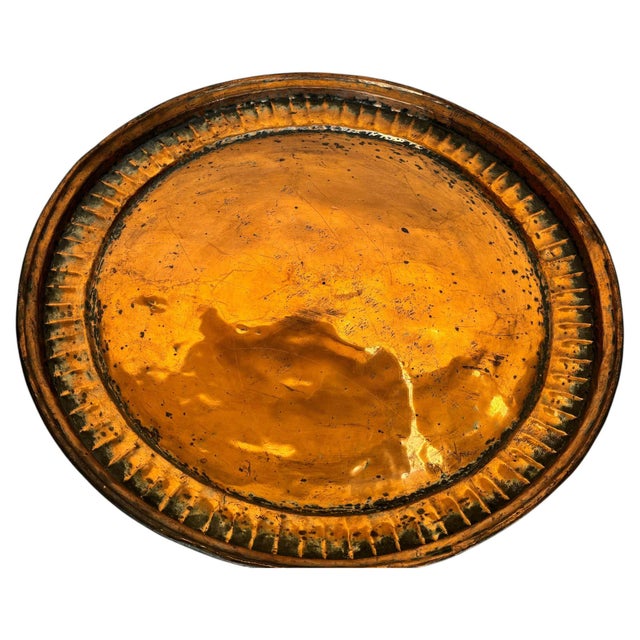 Large Antique Hand-Hammered Copper Tray with Fluted Border, 22 Inch For Sale - Image 14 of 17
