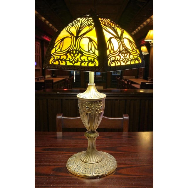 An Early 20th C Original Miller Table Lamp Dogwood Pattern Slag Glass Shade For Sale - Image 13 of 15