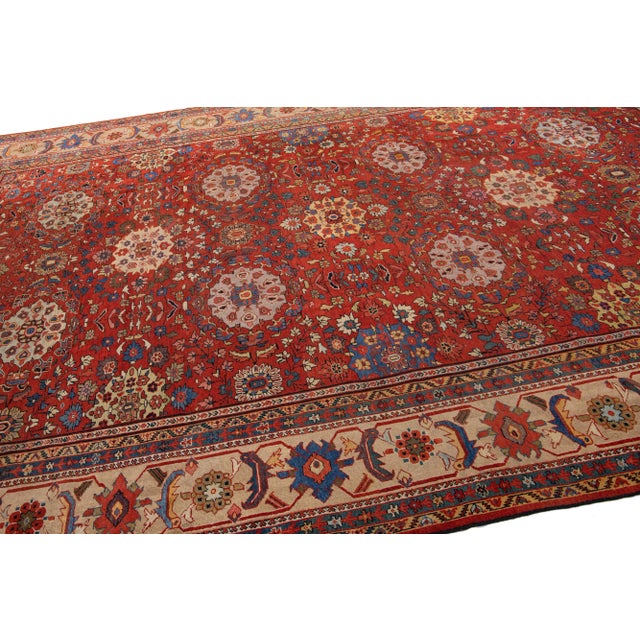 Red 1900s Red Antique Sultanabad Handmade Persian Wool Rug With Allover Motif For Sale - Image 8 of 11