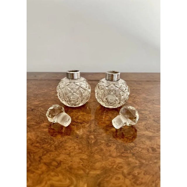 1900 - 1909 Antique Edwardian Silver Collar & Cut Glass Scent Bottles, 1900, Set of 2 For Sale - Image 5 of 6
