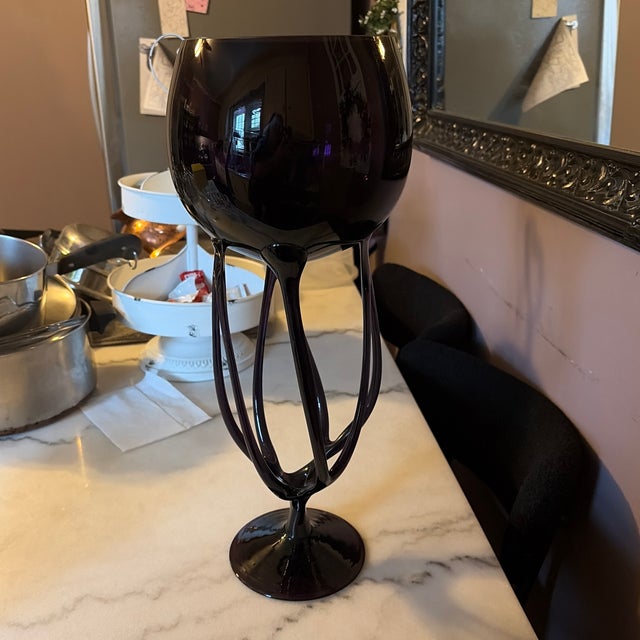 Mid-Century Modern Large Jozefina Krosno Hand-Blown Art Glass “Jellyfish” / “Octopus” Pedestal Bowl – 18.25” Tall, Unique Sculptural Piece For Sale - Image 3 of 12