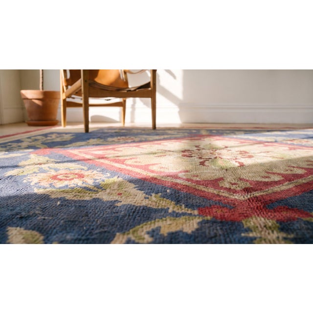 1930s Blue Medallion Antique French European Art Deco Carpet 8'5" X 10'5" Knotted Wool Rug For Sale - Image 14 of 14