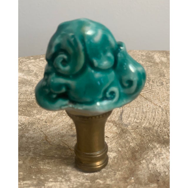 Vintage Ceramic Turquoise Foo Dog Lamp Finial For Sale - Image 4 of 5
