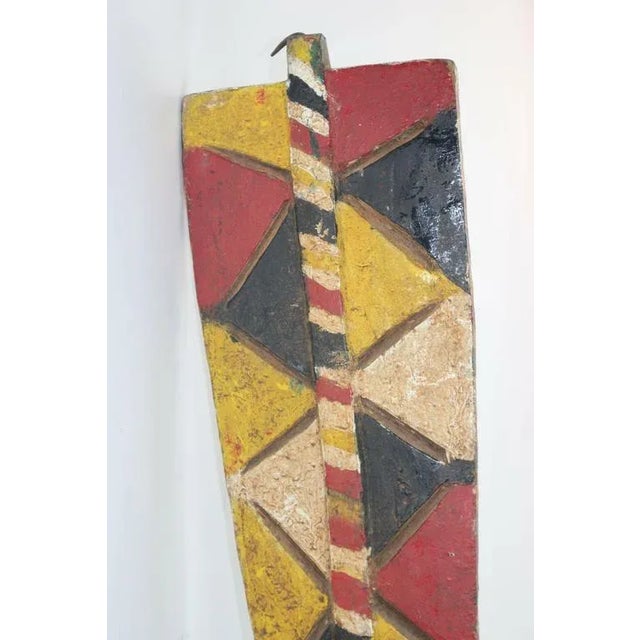 Tribal Powerful Primitive Tall African Wood Carved Polychromed Mask For Sale - Image 3 of 8