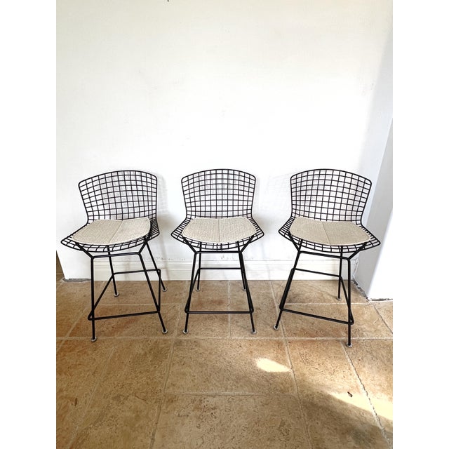 Late 20th Century Authentic Knoll "Bertoia" Black Bar Stools - Set of 3 For Sale - Image 10 of 14