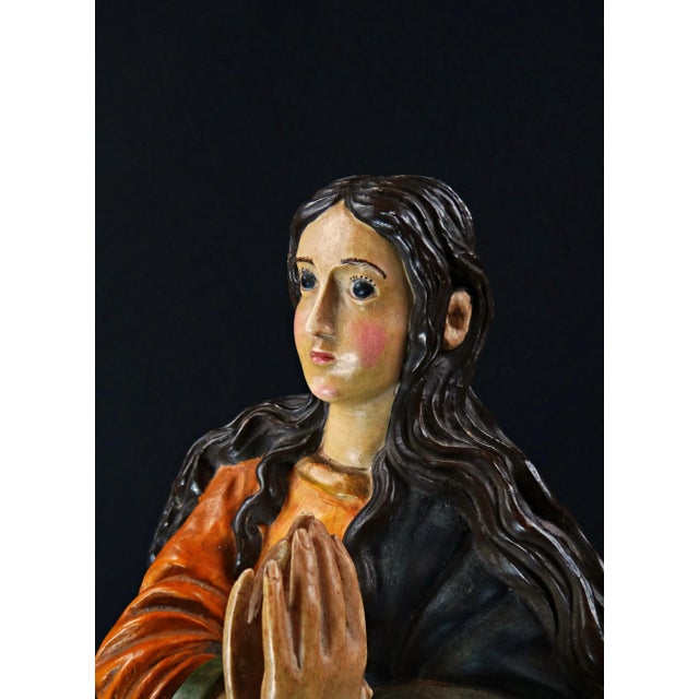 Large Statue of the Virgin of the Immaculate Conception, Late 19th Century, Polychrome Plaster For Sale - Image 10 of 16