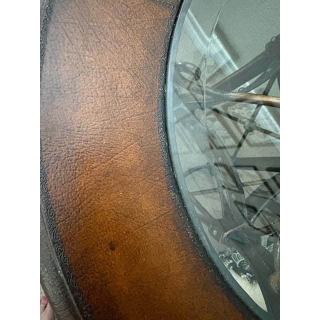 Hollywood Regency Vintage Leather & Antiqued Metal Side Table in the Style of Maitland-Smith For Sale - Image 3 of 12