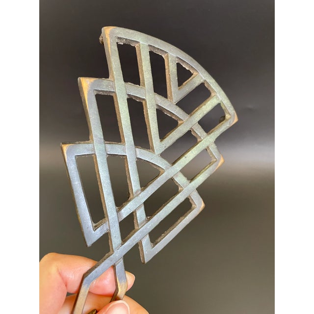 Metal Art Deco Israeli Verdigris Enamel Brass Trivet & Bottle Opener Combo For Sale - Image 7 of 7