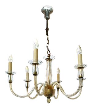 Six-Arm Murano Glass Chandelier, 1960s