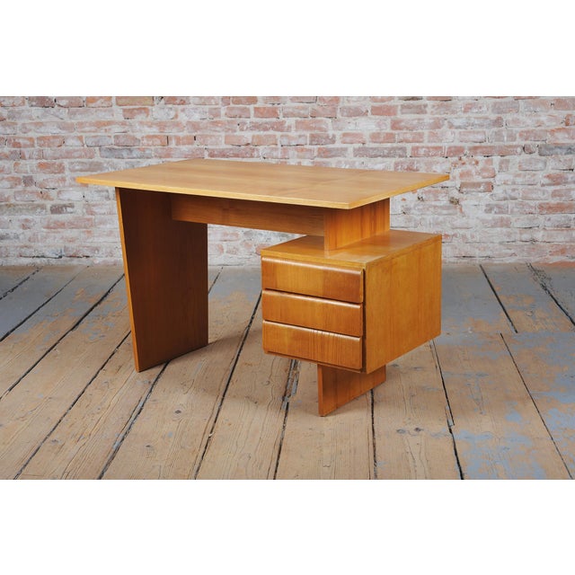 Wood Mid-Century Writing Desk in Oak by B. Landsman, Czech, 1950s For Sale - Image 7 of 11