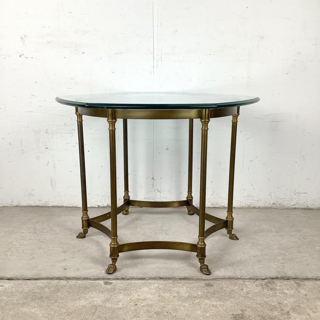 1970s Neoclassical Brass and Octagonal Glass Accent Side Table in the Style of La Barge For Sale - Image 13 of 16