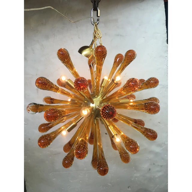 Murano Murano Glass Sputnik Chandelier With Gold Frame and Amber Air Drops For Sale - Image 4 of 7