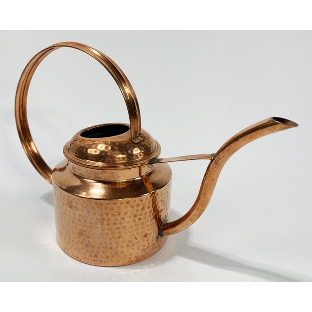 Boho Chic Vintage Sculptural Hammered Copper Watering Can For Sale - Image 3 of 6