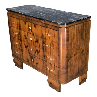 Art Deco Walnut Burl Chest of Drawers with Black Marble Top, 1940s For Sale
