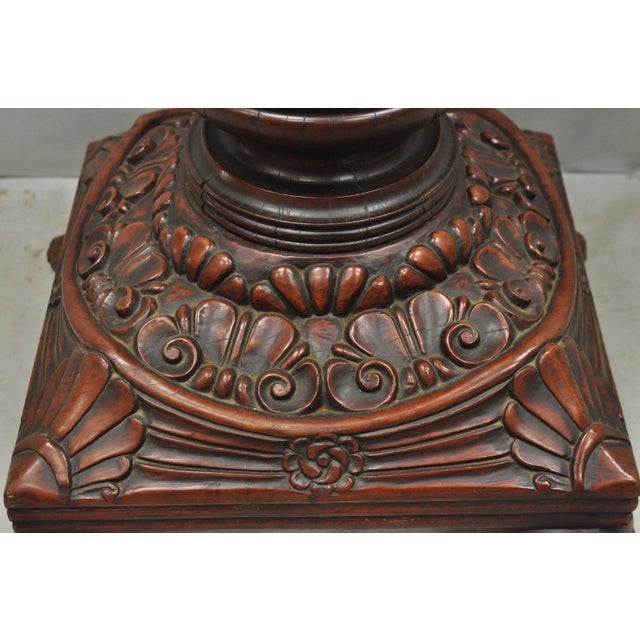 Wood Antique American Empire Carved Mahogany Cannonball Paw Foot Pedestal Table Base For Sale - Image 7 of 18