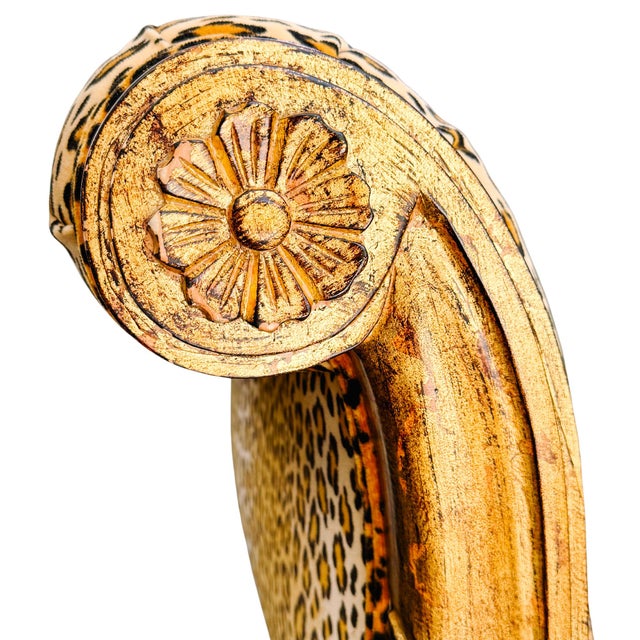 Neoclassical Giltwood Bench With Rolled Arms and Leopard Print by Italmond For Sale In San Diego - Image 6 of 11