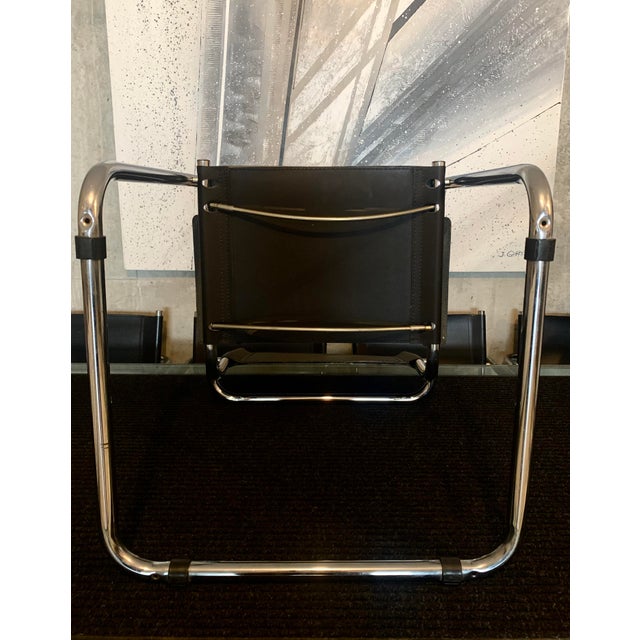 Set of 6 Matteo Grassi Mg5 Attributed Cantilevered Dining Chairs in Black Leather and Chrome, Italy, 1980s For Sale - Image 9 of 12