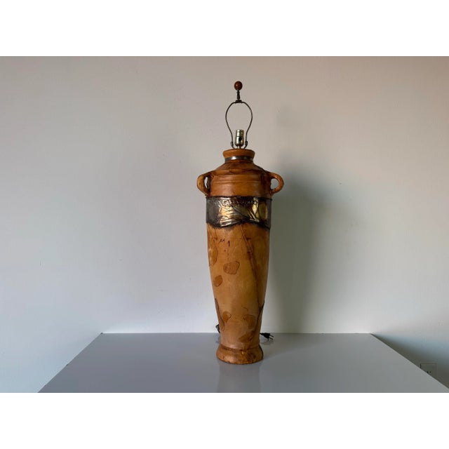 1980s 1980s Vintage Organic Modern Wrapped Leather and Embossed Metal Table Lamp/ Sold For Sale - Image 5 of 12