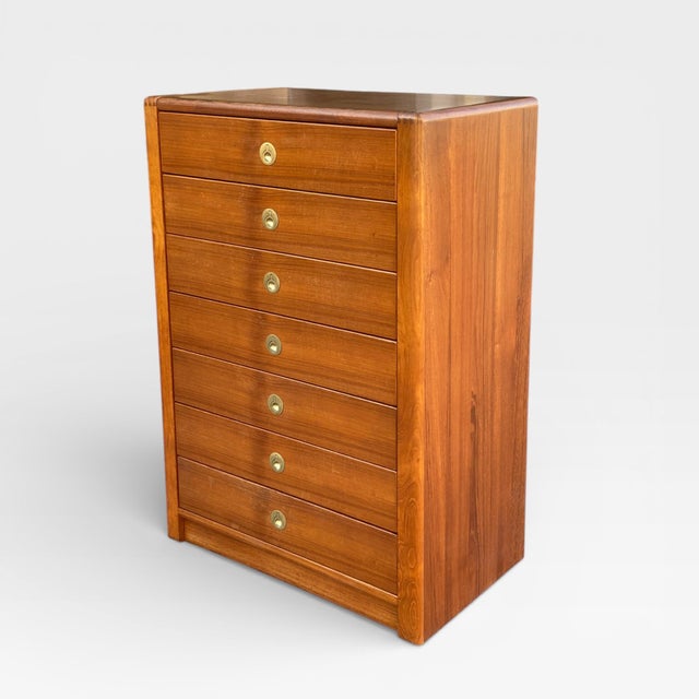 D-Scan Captain Line Teak Seven-Drawer Tallboy Dresser, Mid-Century Modern, Mid-Century, Brass For Sale - Image 14 of 18