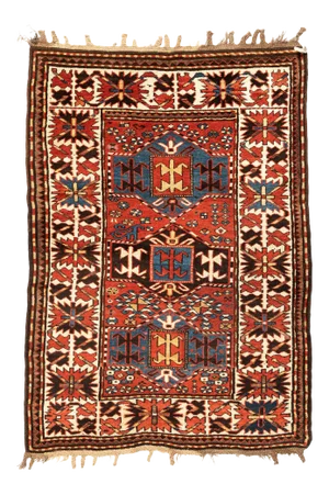 1930s Caucasian Rust and Blue Kazak Rug