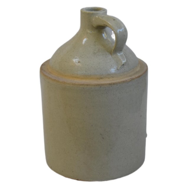 Farmhouse Antique Cream Stoneware Whiskey Moonshine Jug With Handle For Sale - Image 3 of 5