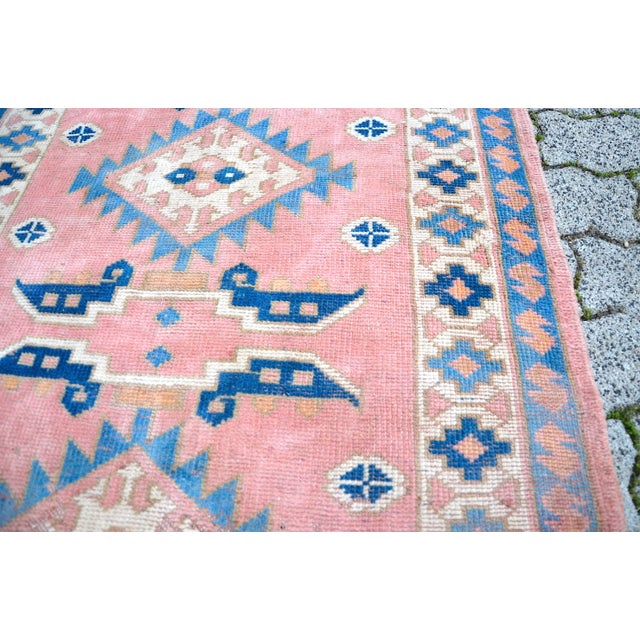 1960s Vintage Pastel Muted Pink Rug For Sale - Image 5 of 11
