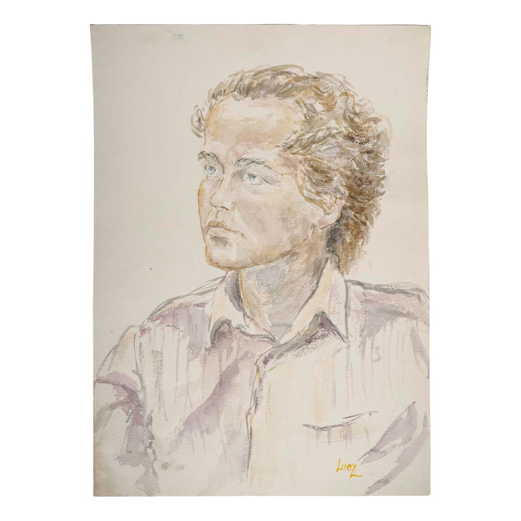 Evelyne Luez, Portrait of a Man, 20th Century, Watercolour | Chairish