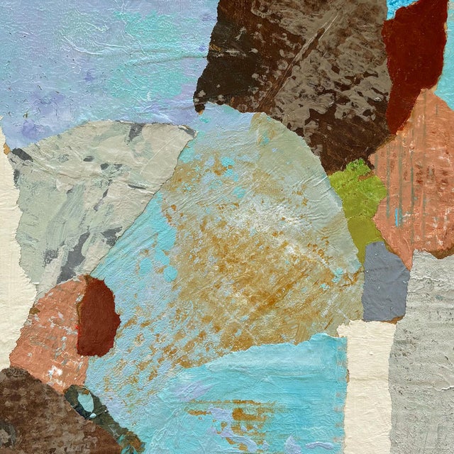 Abstract Contemporary Abstract "Blue Stream" Layered Paper Collage, Framed For Sale - Image 3 of 6
