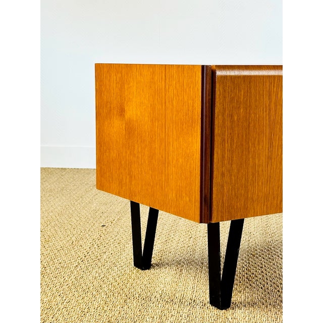 Black Low Scandinavian Teak Sideboard with Metal Compass Legs, 1960 For Sale - Image 8 of 17
