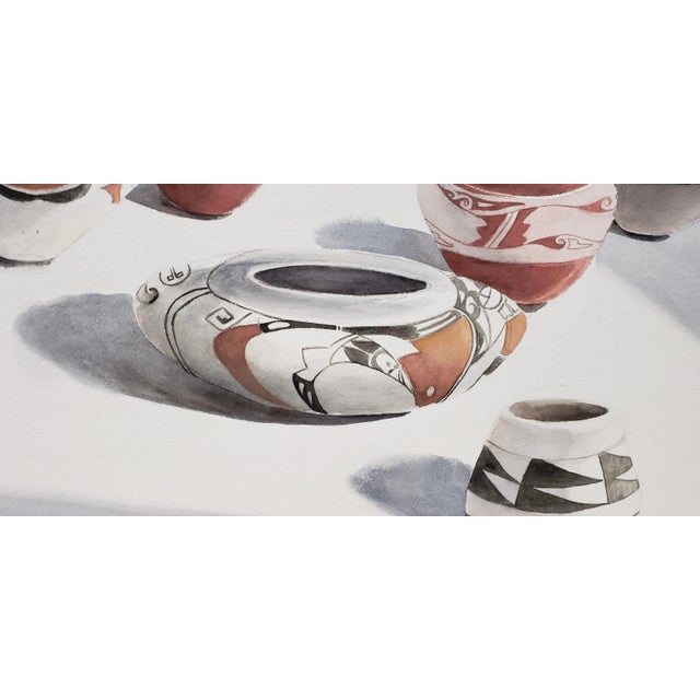 Tan Camille Young (American, 20th C.) "Southwest Pottery" Original Watercolor C.1987 For Sale - Image 8 of 11