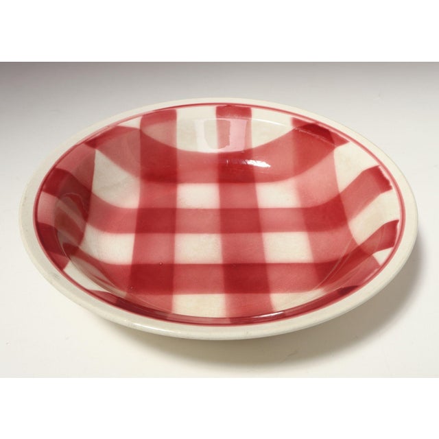 Mid-Century Modern Vintage French Raspberry Tartan Plaid Porcelain Bowl by Faïencerie Givors For Sale - Image 3 of 15