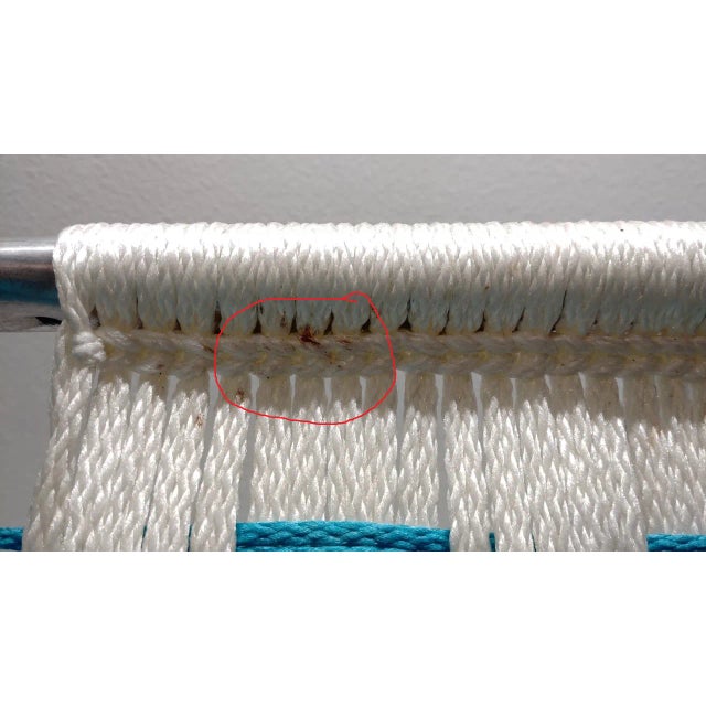 Vintage Macrame Woven Seat Aluminum Folding Lawn Chair For Sale In Orlando - Image 6 of 10