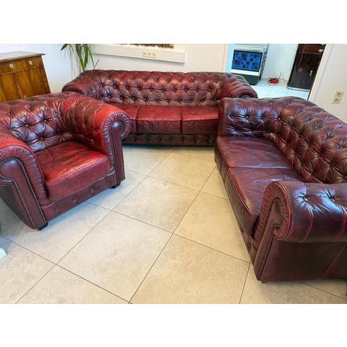 Chesterfield Leather Sofa and Chairs, Set of 3 For Sale - Image 9 of 18