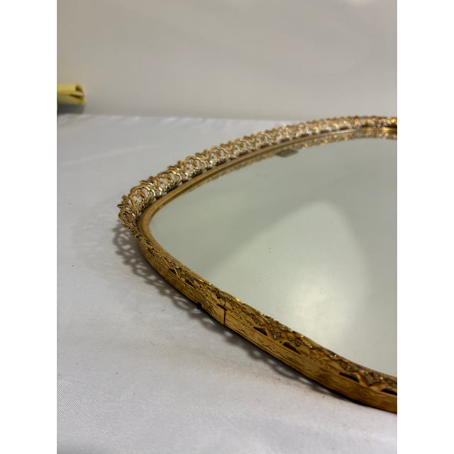 Early 20th Century Vintage Matson 24k Gold Plated Filigree Mirror Vanity Tray For Sale - Image 5 of 8