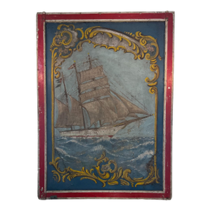 1940s English Merry-Go-Round Center Panel – Large Scale Nautical Oil Painting on Masonite