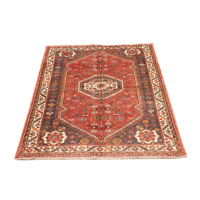 Vintage Hand-Knotted Persian Qashqai Rug 3'8" X 4'9" For Sale - Image 4 of 18