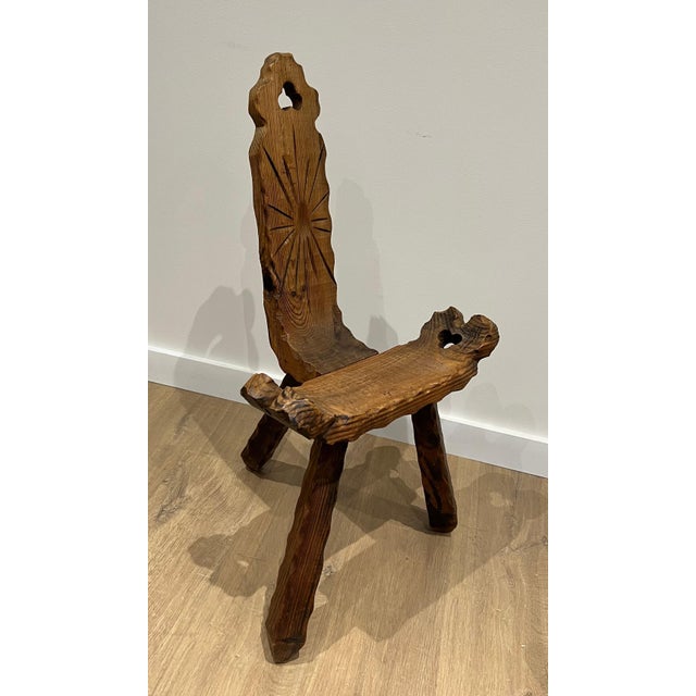 Pair of low three-legged brutalist chairs. French work. Circa 1950 For Sale - Image 4 of 9