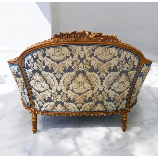 Baroque 1990s Baroque Style Blue Sofa With Gold Details For Sale - Image 3 of 4