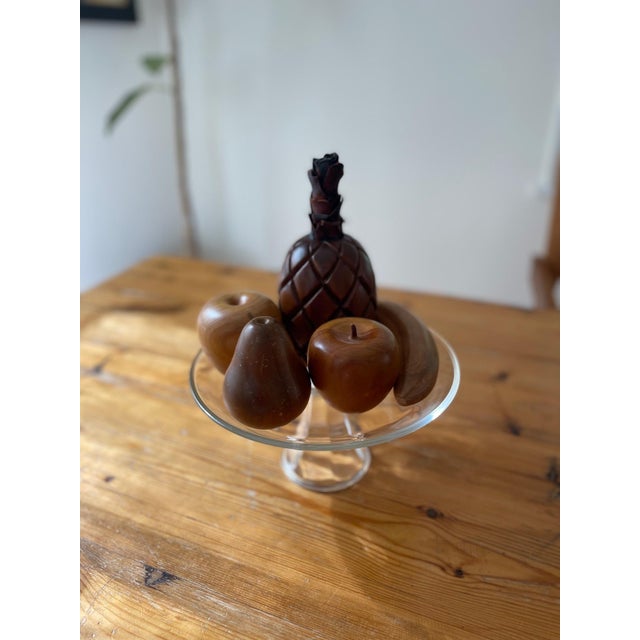Folk Art 1960s Wooden Fruit on Stand- 6 Pieces For Sale - Image 3 of 5