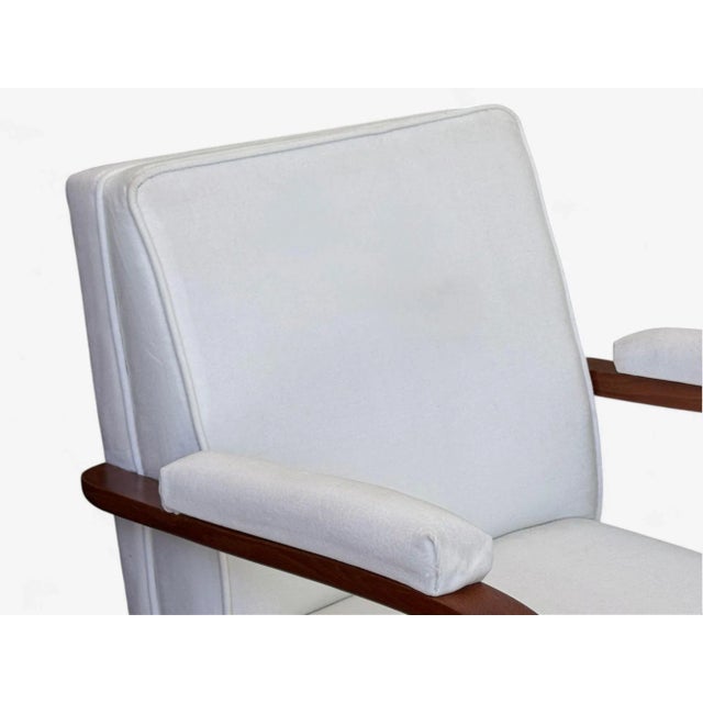 Maison Leleu Style, French Modern, White Mohair, Wood, Lounge Chairs, 1970s For Sale In New York - Image 6 of 12