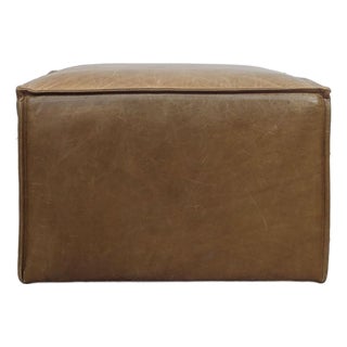 West Elm Leather Ottoman on Casters For Sale