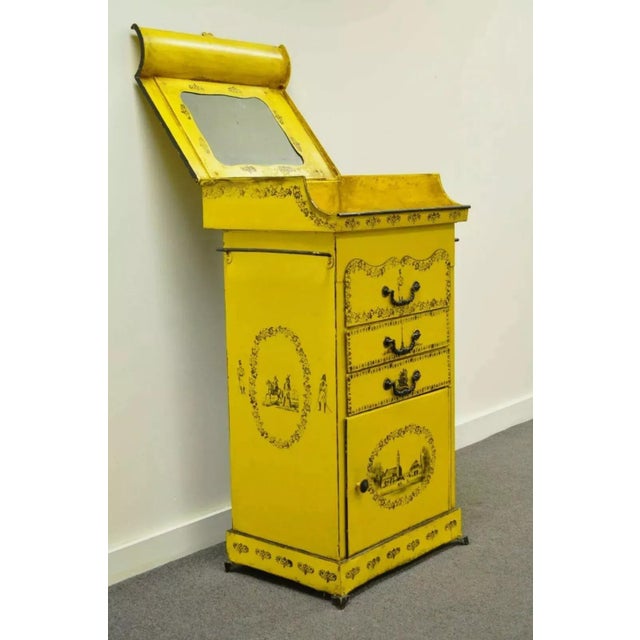 Antique 19th C. Italian Regency Tole Metal Flip Top Yellow Vanity Sink Drysink. Item features a rectangular form, inset...