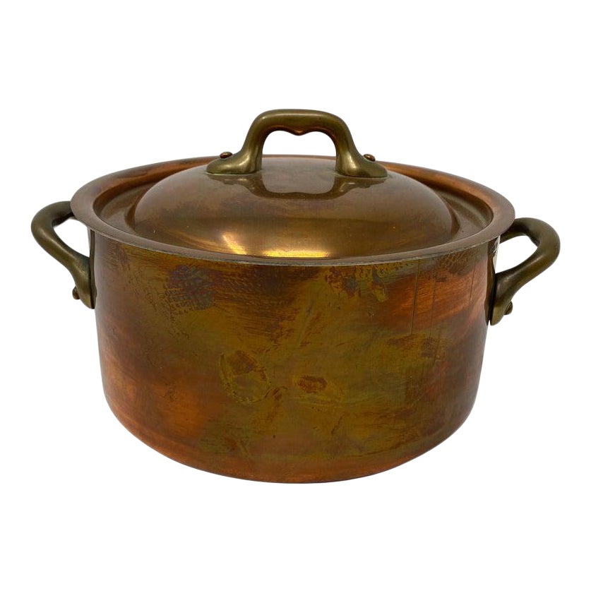 Small Copper Pot With Brass Handles and Lid Chairish
