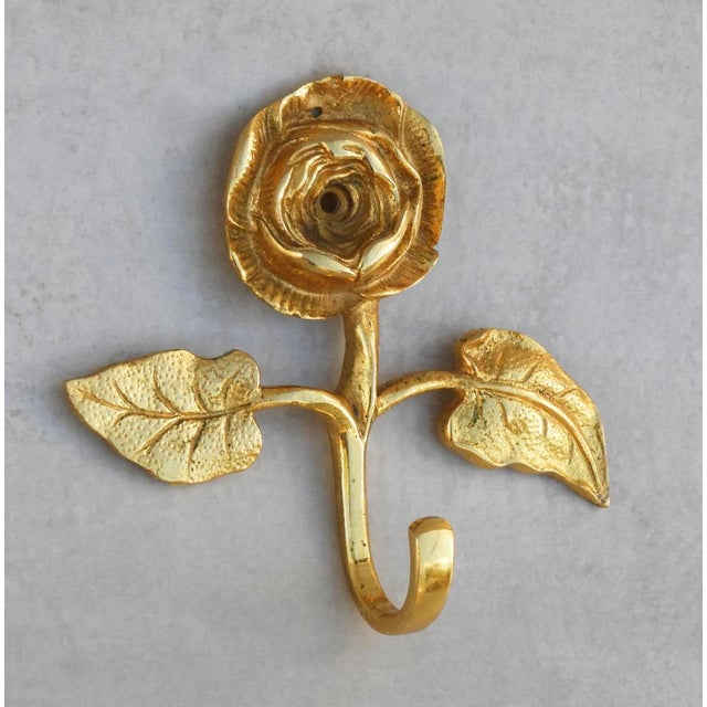 1950s Mid-Century Modern French Rose Flower Hooks in Gilded Brass, 1950s For Sale - Image 5 of 5