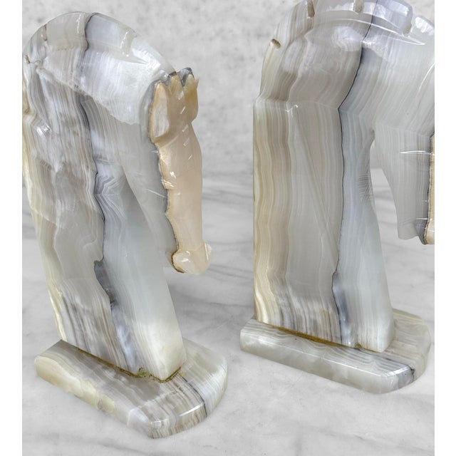 Mid-Century Art Deco Italian Onyx Stone Trojan Horse Library Bookends – A Pair For Sale - Image 9 of 10