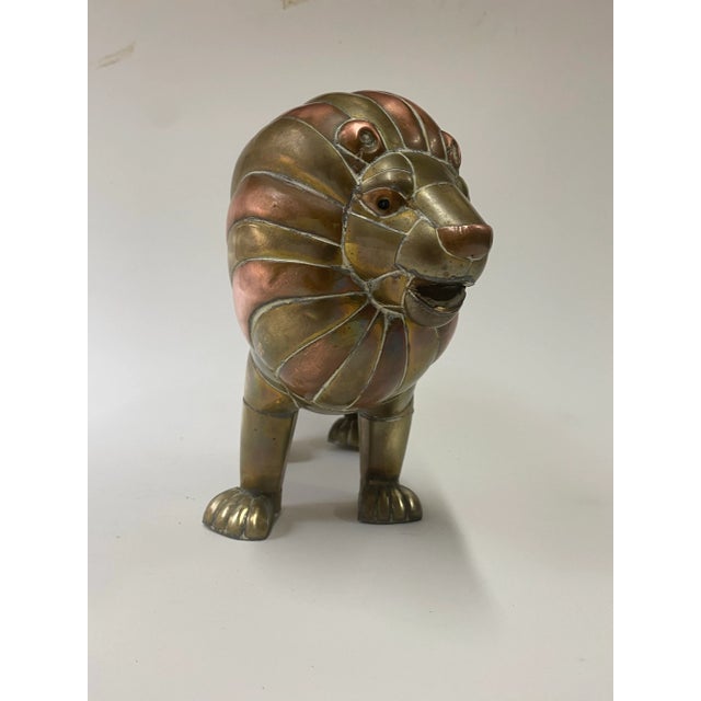 Sergio Bustamante Brass and Copper Lion Sculpture For Sale - Image 4 of 12
