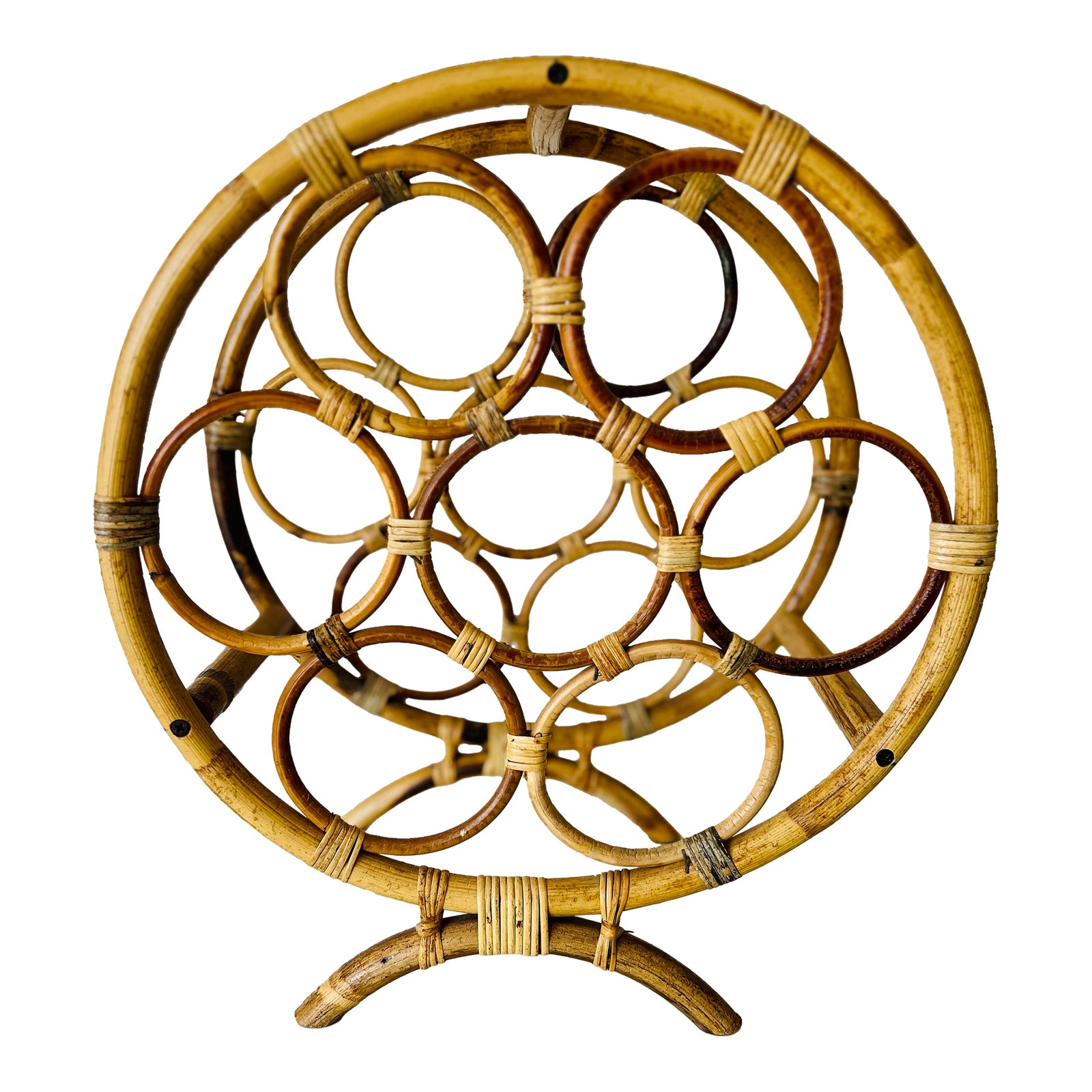 Vintage Rattan 7-Bottle Wine Rack | Chairish