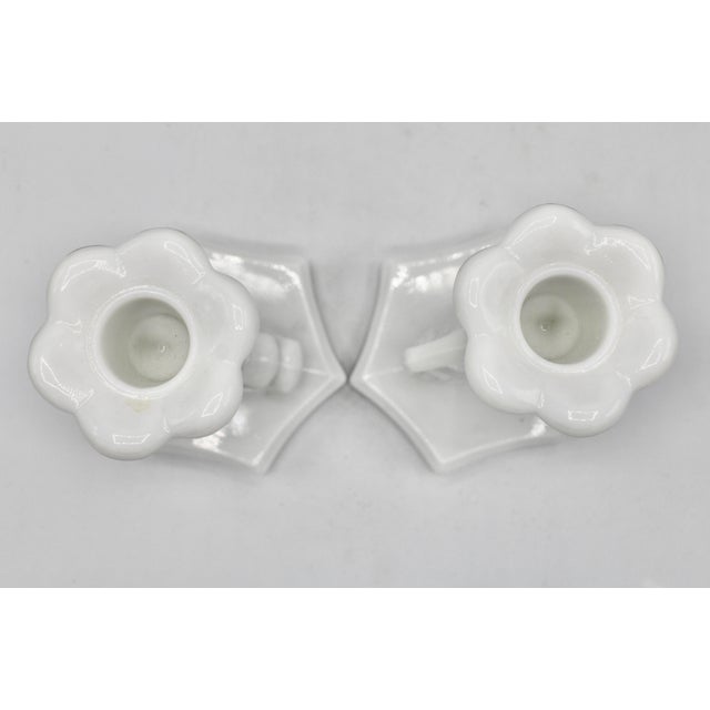 Glass Vintage Coastal White Milk Glass Dolphin Form Candlesticks For Sale - Image 7 of 10