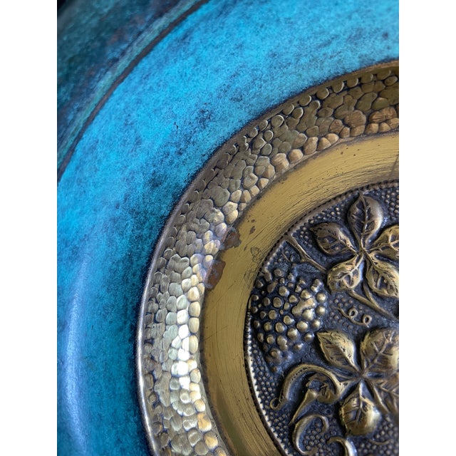 Oppenheim Israel Hammered Brass Verdigris Enamel Bowl For Sale - Image 10 of 10